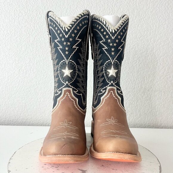 Lane RODEO HOUSTON Mens Cowboy Boots 9.5 Brown Leather Western Blunt Toe - Picture 5 of 14